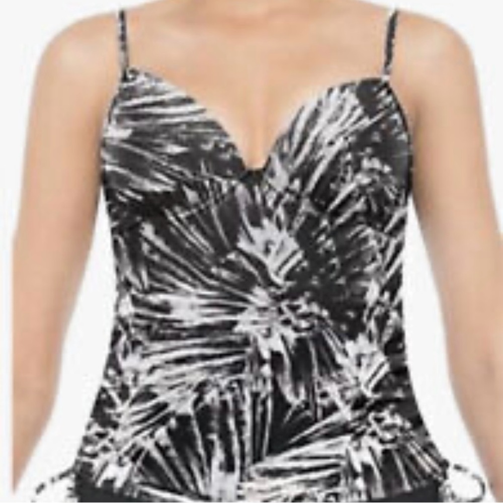 Love Your Assets by SPANX Tankini Top Padded Swimming Black White XL Shapewear